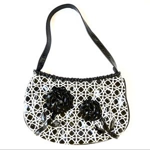 Vera Bradley Frill Purse Coming up Roses Day/Night Bag Coated Canvas Black White